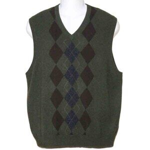 Tasso Elba Cashmere Sweater Vest V-Neck Green Brown Gray Men's Size Large